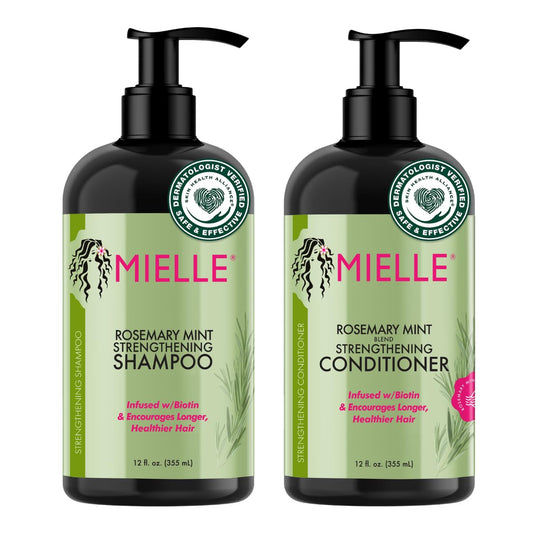 Mielle Organics Rosemary Mint Strengthening Shampoo and Conditioner Infused with Biotin, Cleanses and Helps Strengthen Weak and Brittle Hair, 12 Ounces