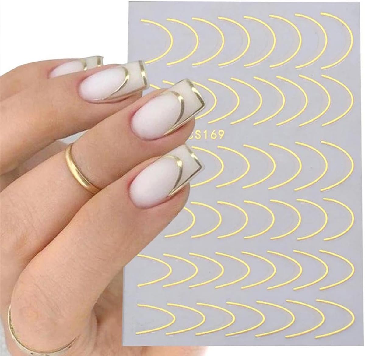 6Pcs French Tip Nail Stickers 5D Diamond Lines Nail Art Stickers Curved Stripe Crystal Rhinestones Design Nail Decals Pegatinas Uñas Simple French Nail Supplies Metal Polish Stickers for Women Girls