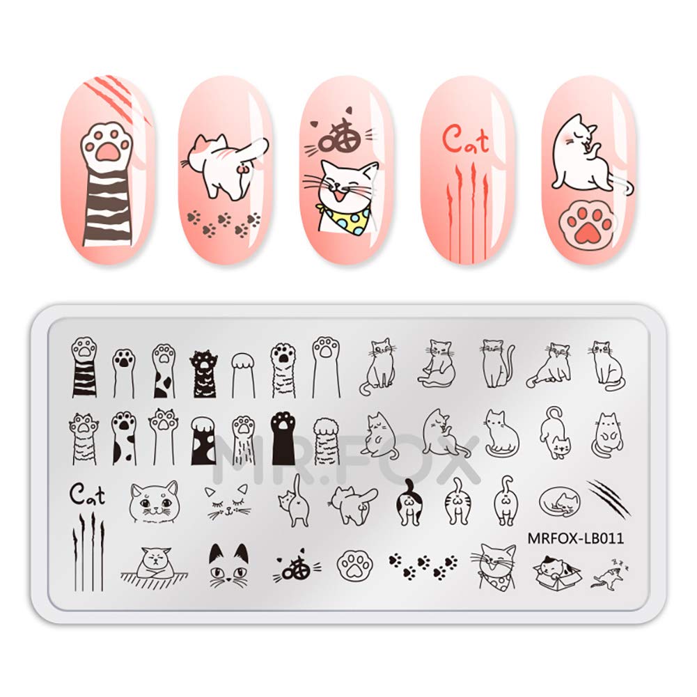 MR.FOX 5 pcs Nail Printing Board Set a Variety of cat Claws Kittens Puppies Unicorns and Other Patterns Art DIY Stamping templates