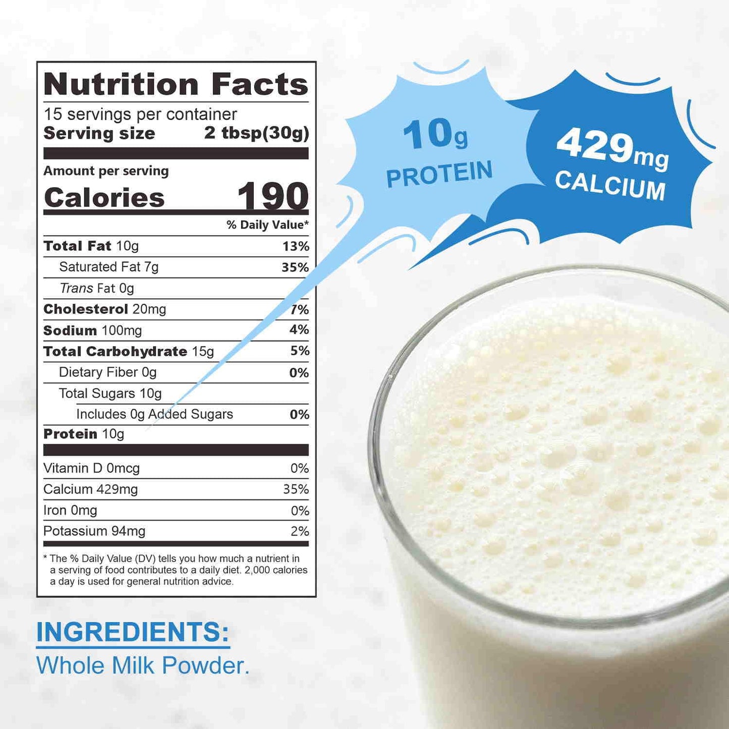 TALCUFON New Zealand Milk Powder Full Cream Instant Milk Powder Gluten Free, Non-GMO Shelf-Stable & Easy to Use 16 Oz