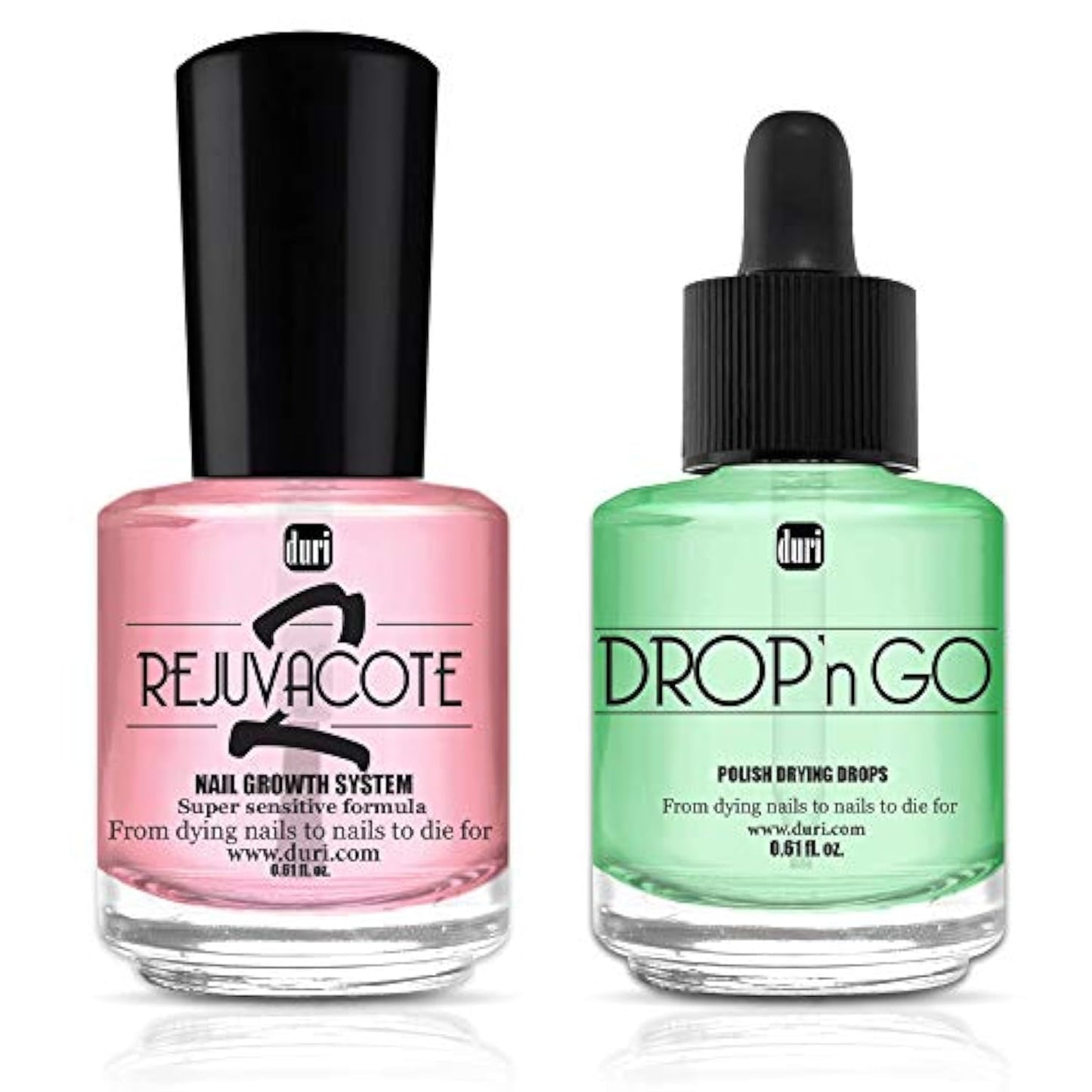 duri Rejuvacote 2 Nail Growth System Base and Top Coat, Drop'n Go Nail Polish Drying Drops - Nails Hardening, Growth, Damage Repair, Chipping, Breaking and Brittle Treatment (0.61 fl.oz) Combo Pack