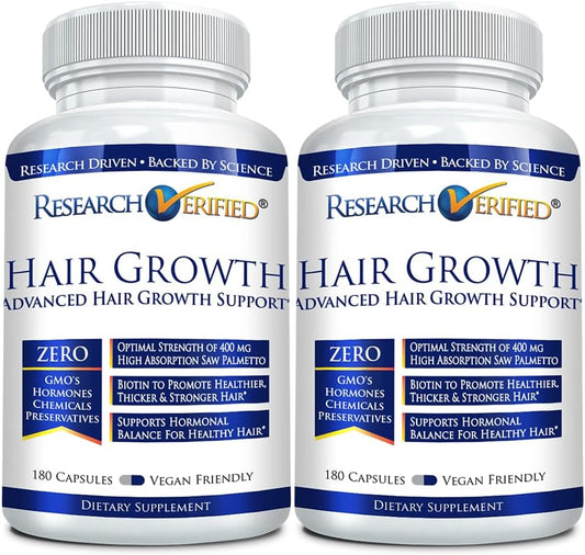 Research Verified Hair Growth Support - with Biotin, DHT Blockers & Vitamins - Hair Growth and Hair Loss Prevention - 360 Capsules - 6 Month Supply