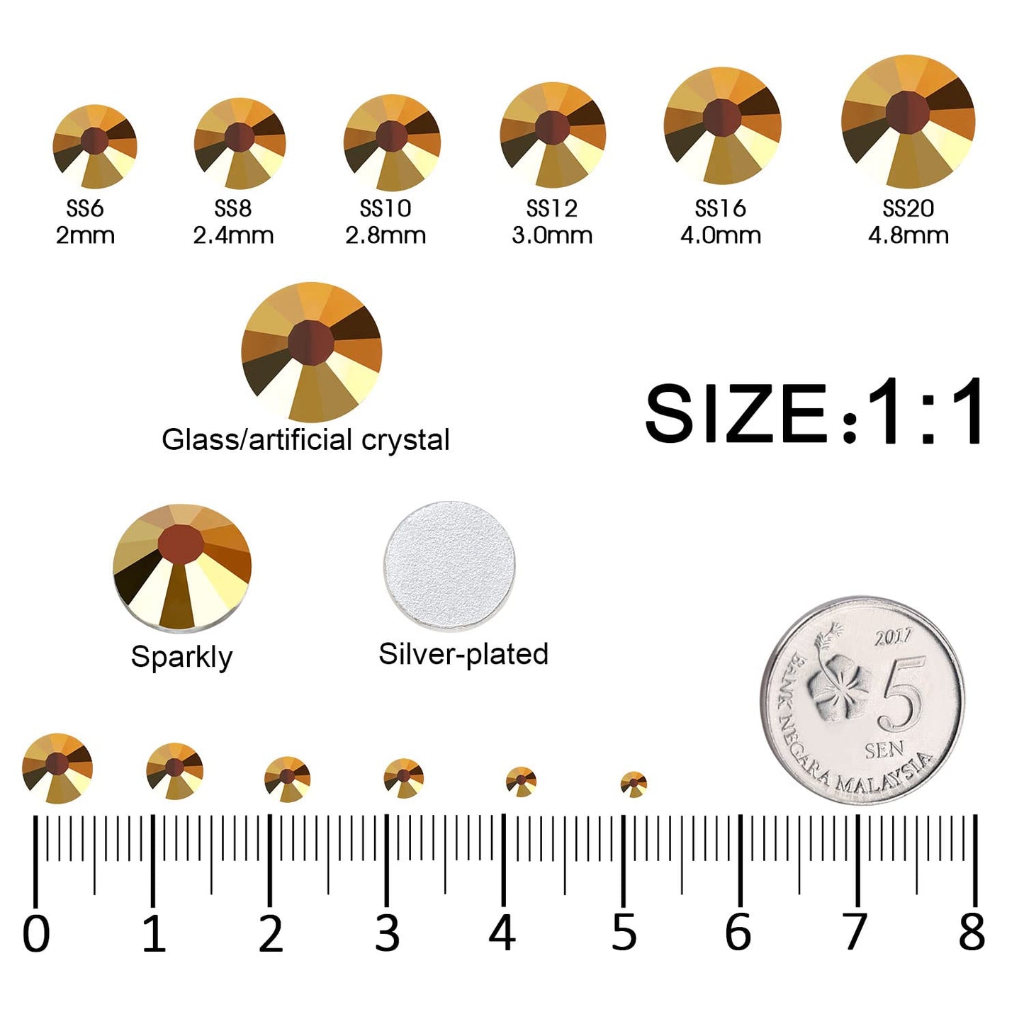 4240Pcs Gold Flatback Rhinestones 6 Sizes Crystal Diamonds for Nail Art Crafts Clothes Shoes with Tweezers and Picking Pen