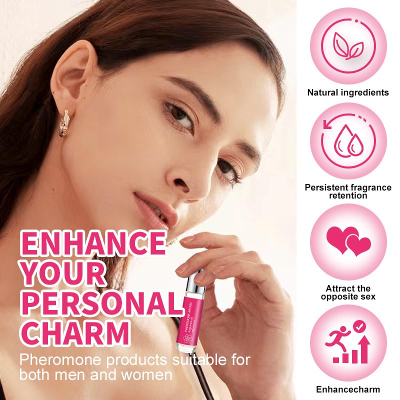 Pheromone Roll-On Perfume for Women, 10ml， Floral Fruity Fragrance, Top Notes Pear Strawberry Blackcurrant, Middle Notes Peony Honeysuckle Lily of the Valley, Base Notes Cedarwood,Elegant & Fresh
