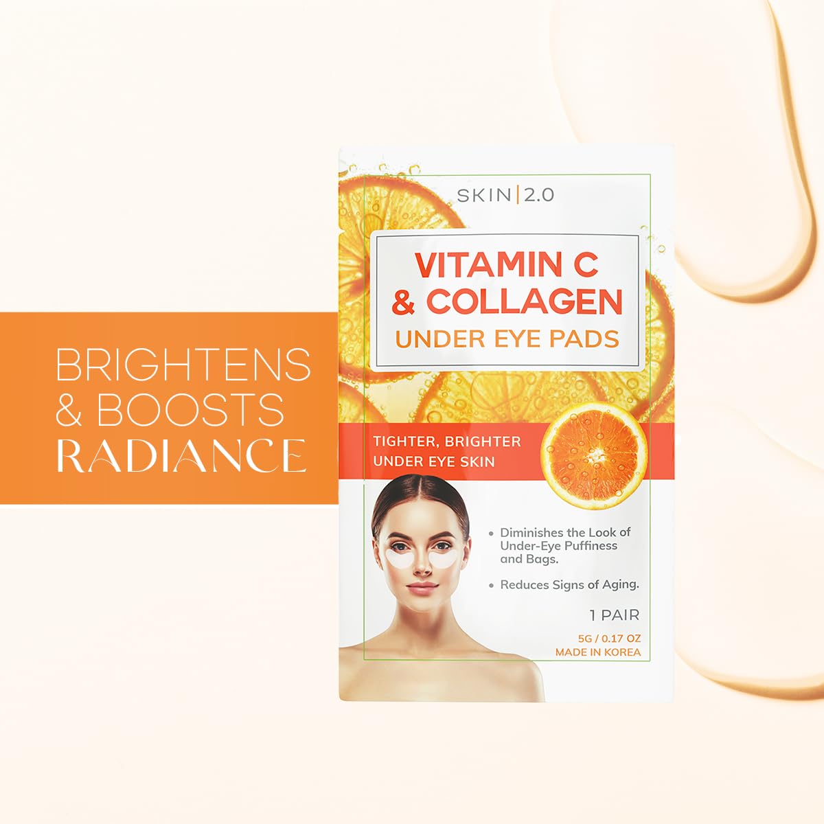 Vitamin C and Collagen Under Eye Patches - Brightens Dark Circles, Tightens Under Eye Skin, Anti-aging & Firming Under Eye Pads - Cruelty Free Korean Skin Care For All Skin Types - 15 Pairs