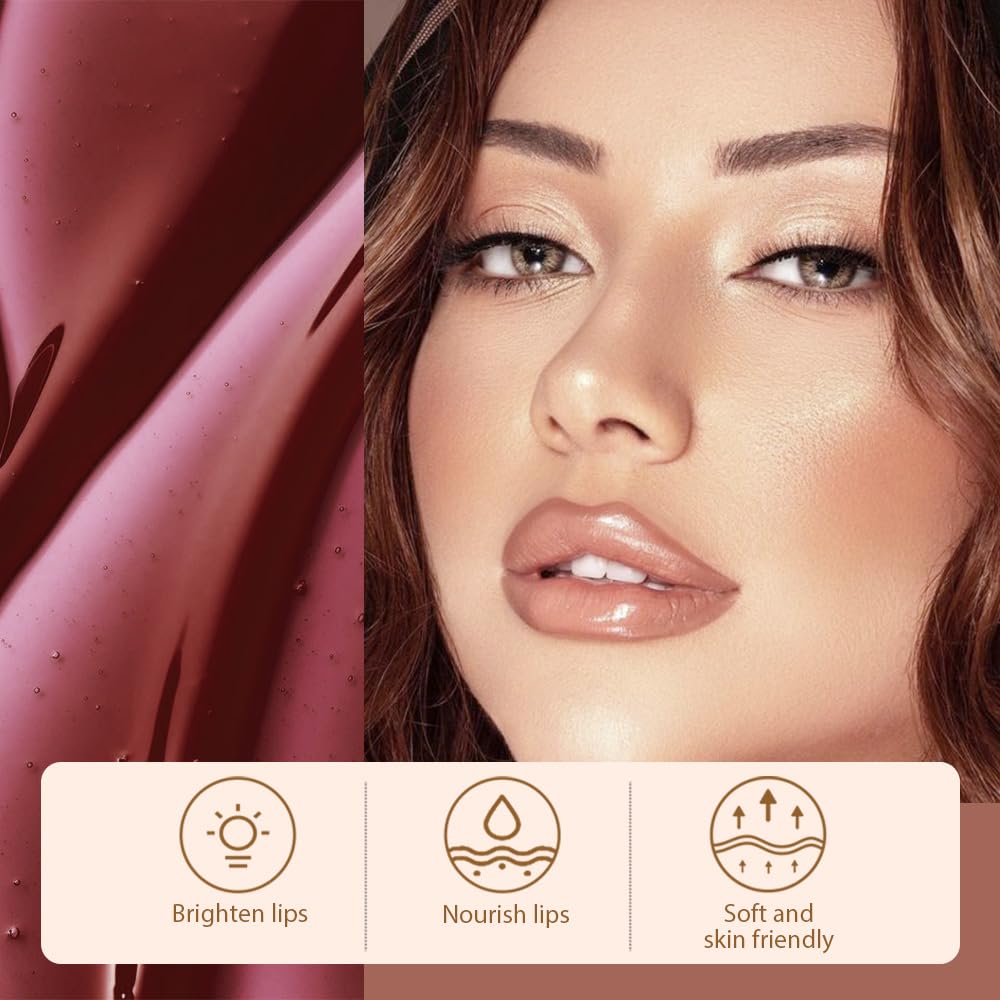 Peel Off Matte Liquid Lip Gloss Stain-Lip Liner with Tweezer, Brown Peel Off Lip Stain, Long Lasting & Waterproof Lipstick Tattoo, Transfer-Proof Lip Gloss for All Skin Types (02#, 1Pcs)