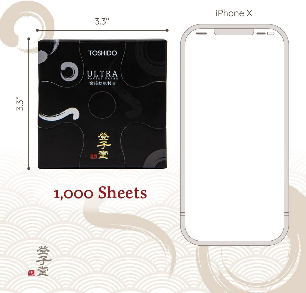 Super Value Pack 1000-Sheets Natural Oil Blotting Paper for Oily Skin, Toshido 3 Type Paper - Type Green tea, oil blotting paper Natural Hemp Oil Absorbing Sheets for Face (Green Tea)