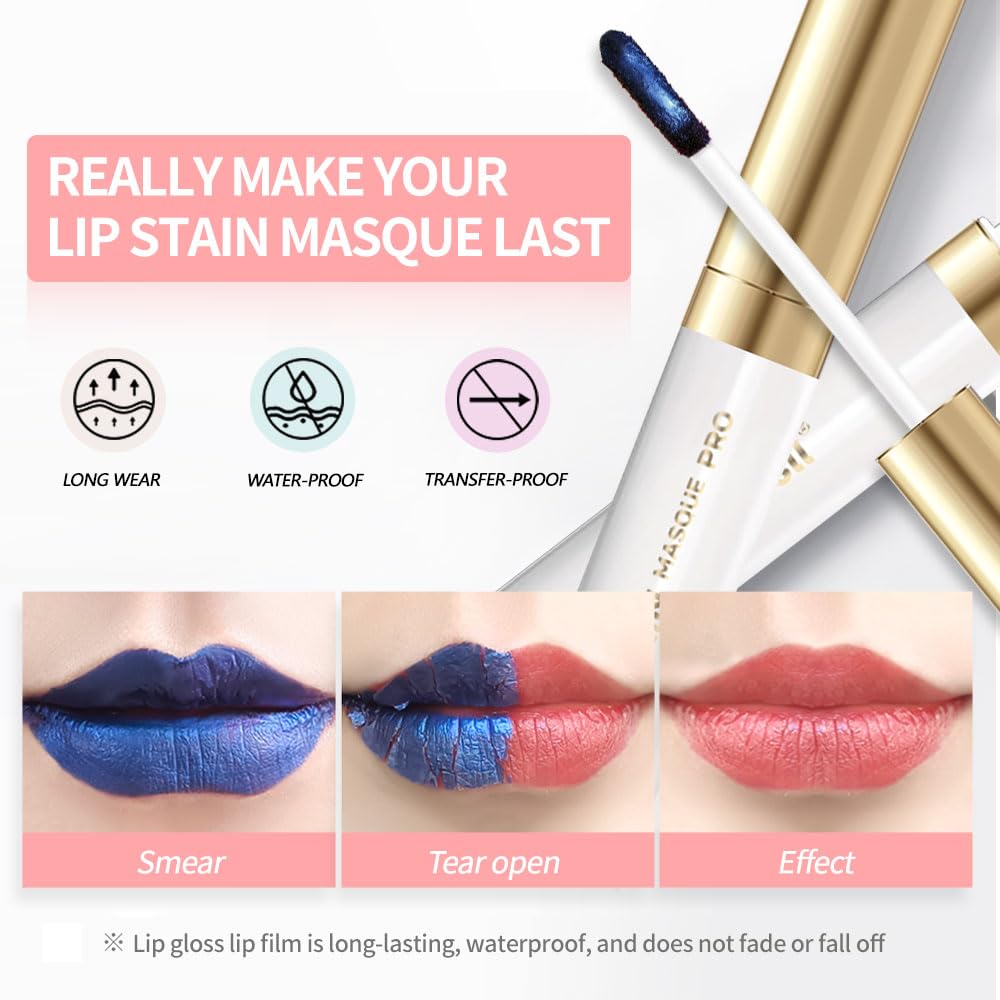 Lip Stain Peel Off Set–Long Lasting Waterproof Lip Tint, Smudge Proof Transfer Resistant Lip Stains Tattoo,High Pigment Matte Lip Color, Kiss Proof Peel Off Lip Stain Masque, Stay Lip Makeup 02+09