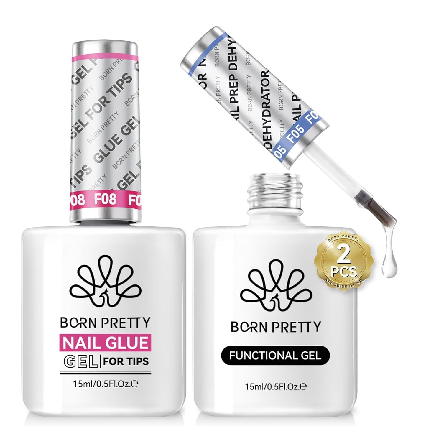 Born Pretty 15ml Nail Dehydrator and Nail Tips Glue Set, Not Chip or Peel and Long Lasting for Nails Art