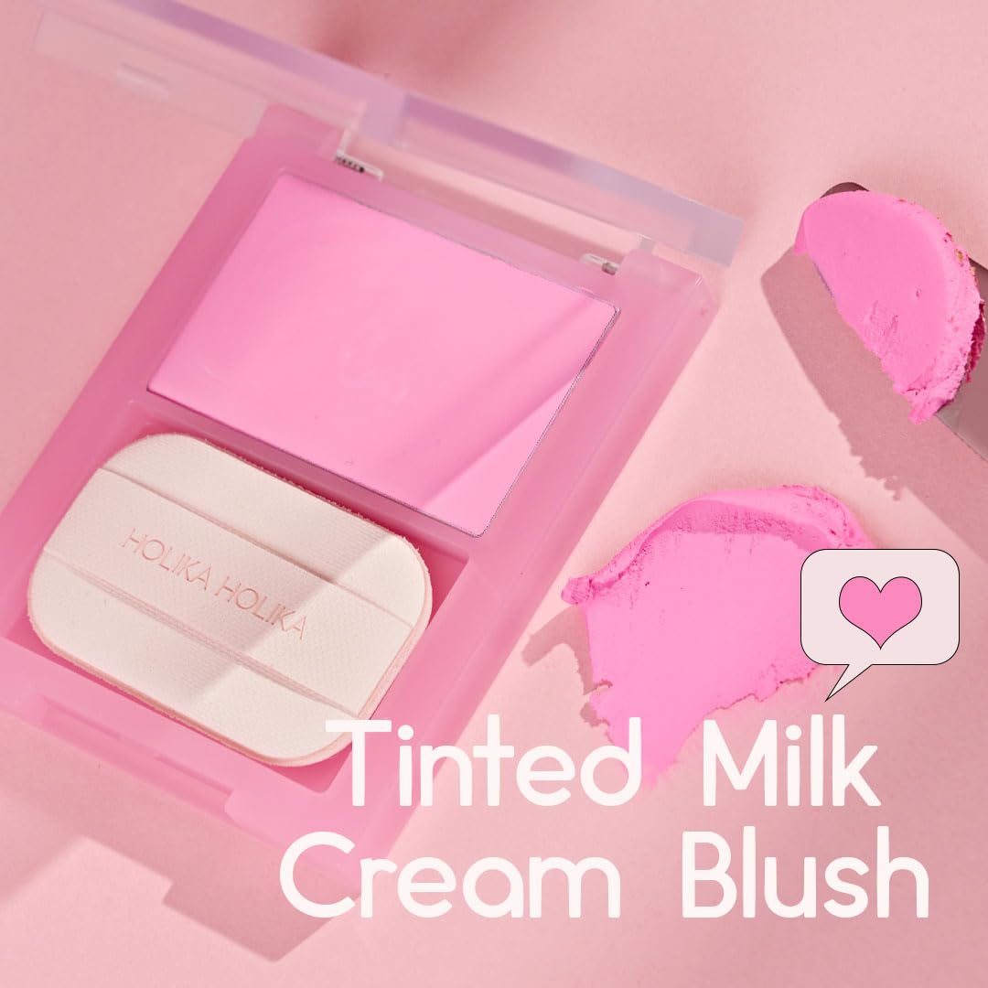 HOLIKA HOLIKA Colored Milk Cream Blush 04 LOVE YA: Glowing, Natural Makeup, Glossy Finish, Soft, Creamy Dough like texture, Shimmer, Radiant, Plumping, Cheek, Lightweight, Clean, Buildable