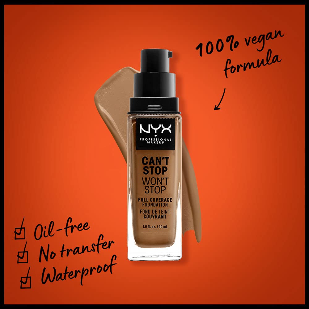 NYX PROFESSIONAL MAKEUP Can't Stop Won't Stop Foundation, 24h Full Coverage Matte Finish - Nutmeg