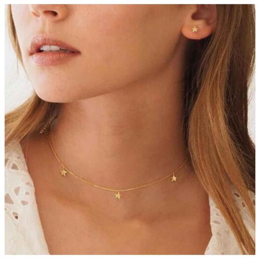 Boho Star Choker Necklace Gold Dangle Star Necklace Minimalist Collar Necklace Tiny Dangle Necklace Chain Jewelry for Women and Girls