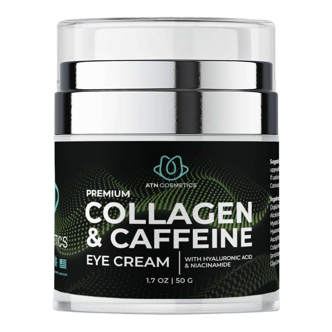 Collagen Eye Cream for dark circles, Eye Cream with caffeine, For Crows Feet & Dark Circles, and Puffiness, Infused with Hyaluronic Acid & Niacinamide, 1.7 OZ / 50 G