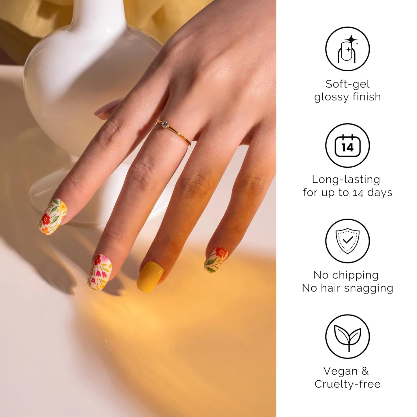 Nailog Semi Cured Gel Nail Strips 34 pcs | Long Lasting Nail Polish Sticker Wraps with Glossy Gel Finish | Idyll