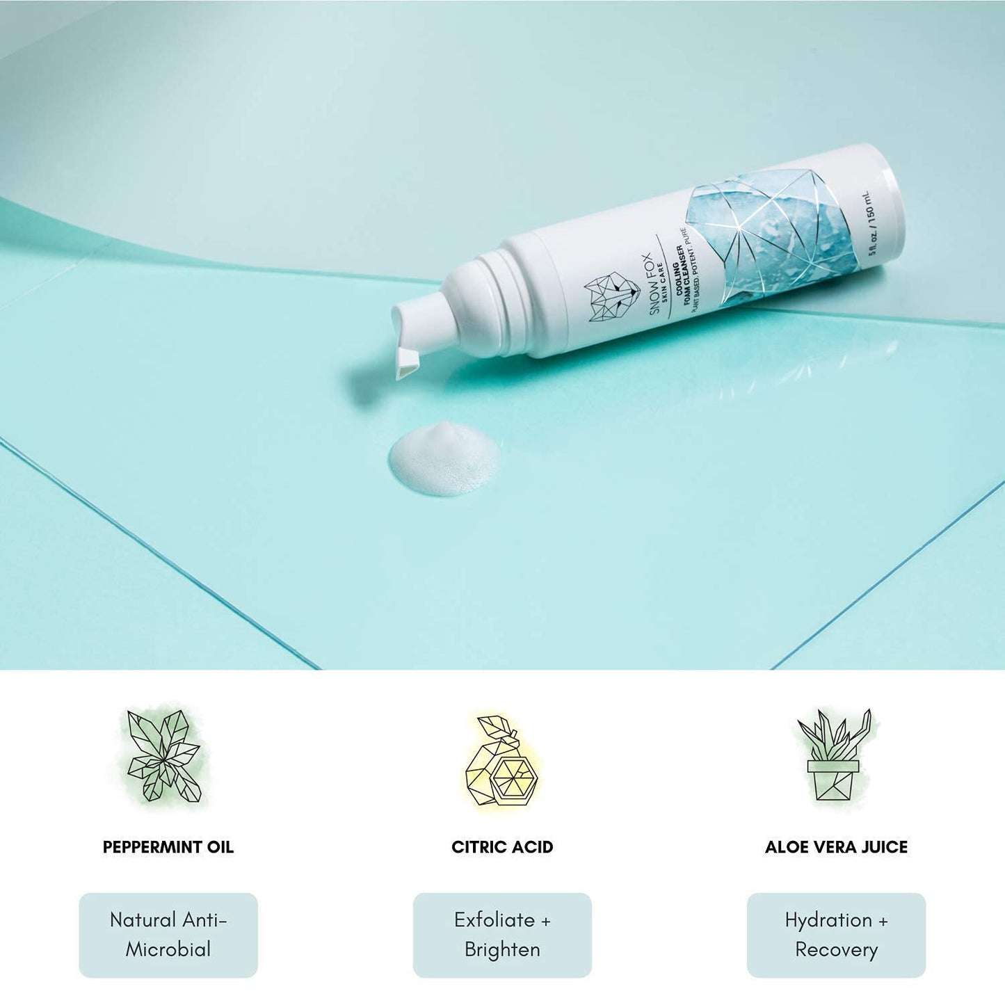 Snow Fox Cooling Foam Cleanser with Organic Aloe Vera Juice, 150 ml