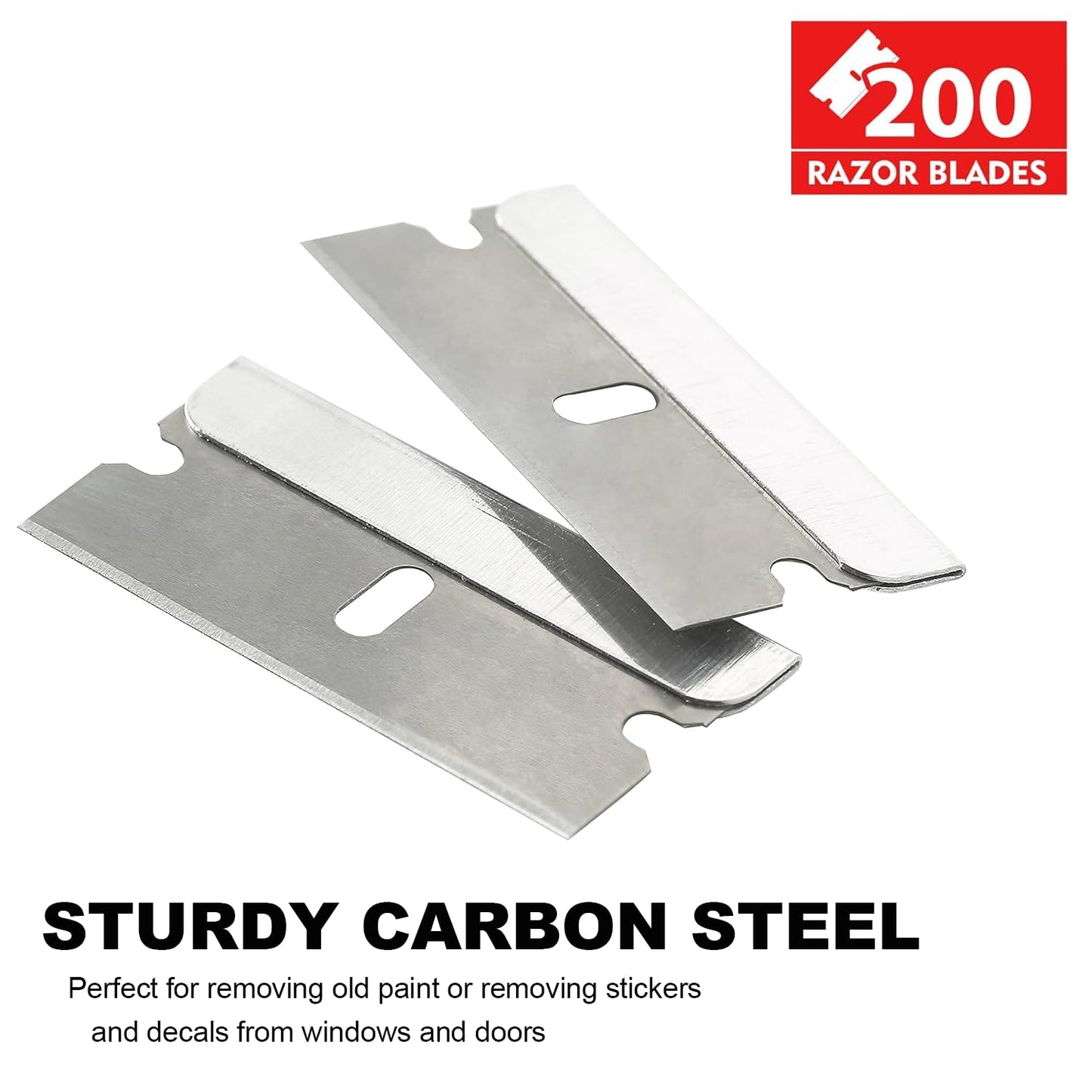 Great Andrew Single Edge Razor Blades, 200 Pack Straight Edge Razor Blade Safety Refills Blades Scraper for Box Cutting, Crafts, DIY, Heavy Duty & Industrial Use