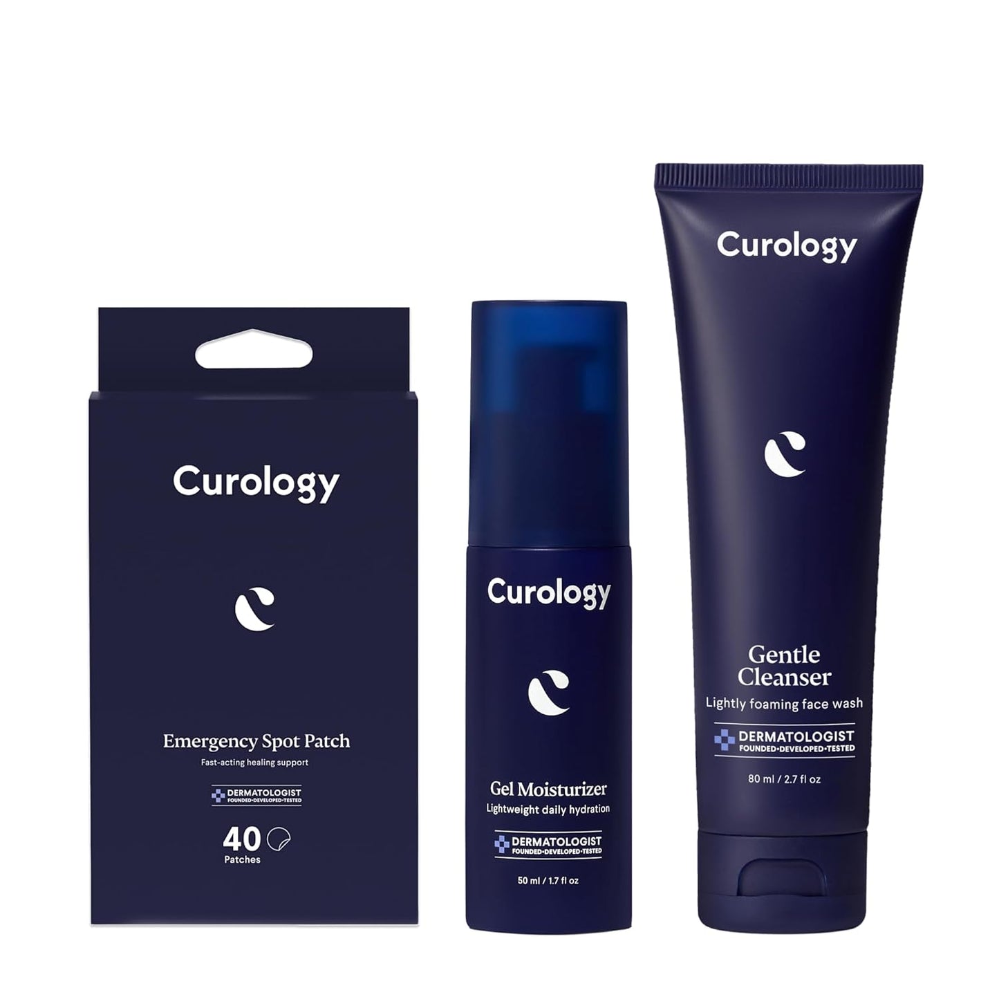 Curology Essentials Bundle, Emergency Spot Pimple Patches for Face, Gentle Facial Cleanser, and Lightweight Gel Face Moisturizer