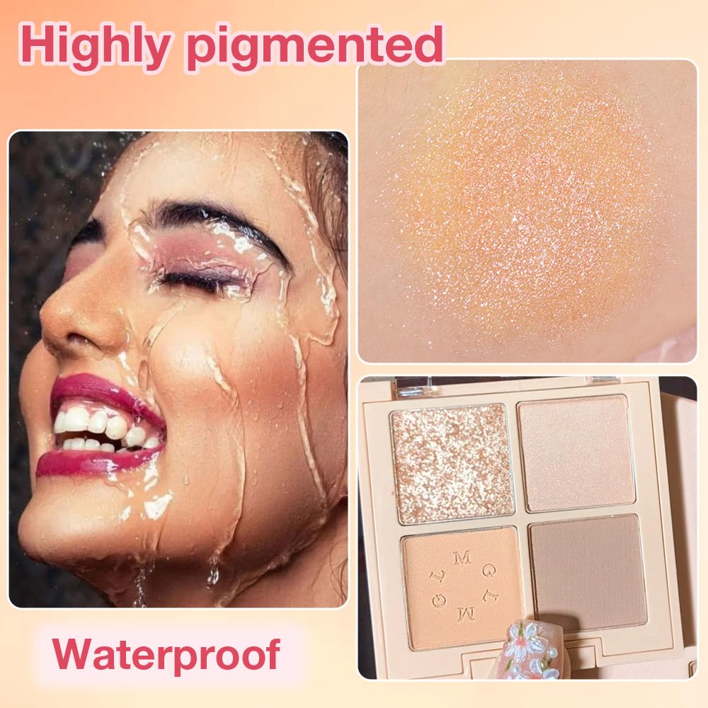 4Colors Eyeshadow Makeup Palette,Nude Champagne Natural Neutral Powde Eye Shadow Palette for Older Women,Long Lasting Naturing-Looking,Lightweight,Waterproof,Eye Makeup Kit Travel Size