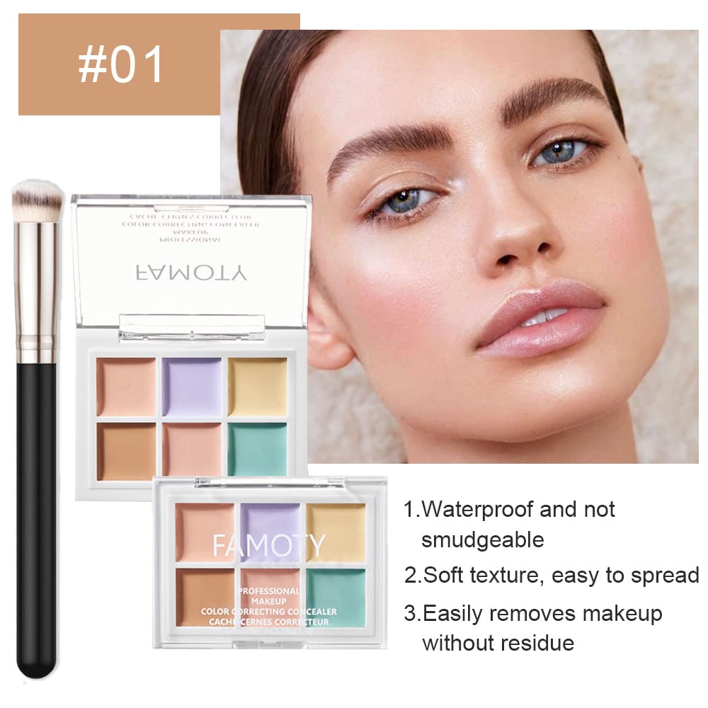 6 Color Correcting Concealer Palette With Concealer Brush, Tattoo Concealer, Cream Contouring Makeup Kit, Corrects Dark Circles Red Marks Scars Light Mediumor creamy concealer A1