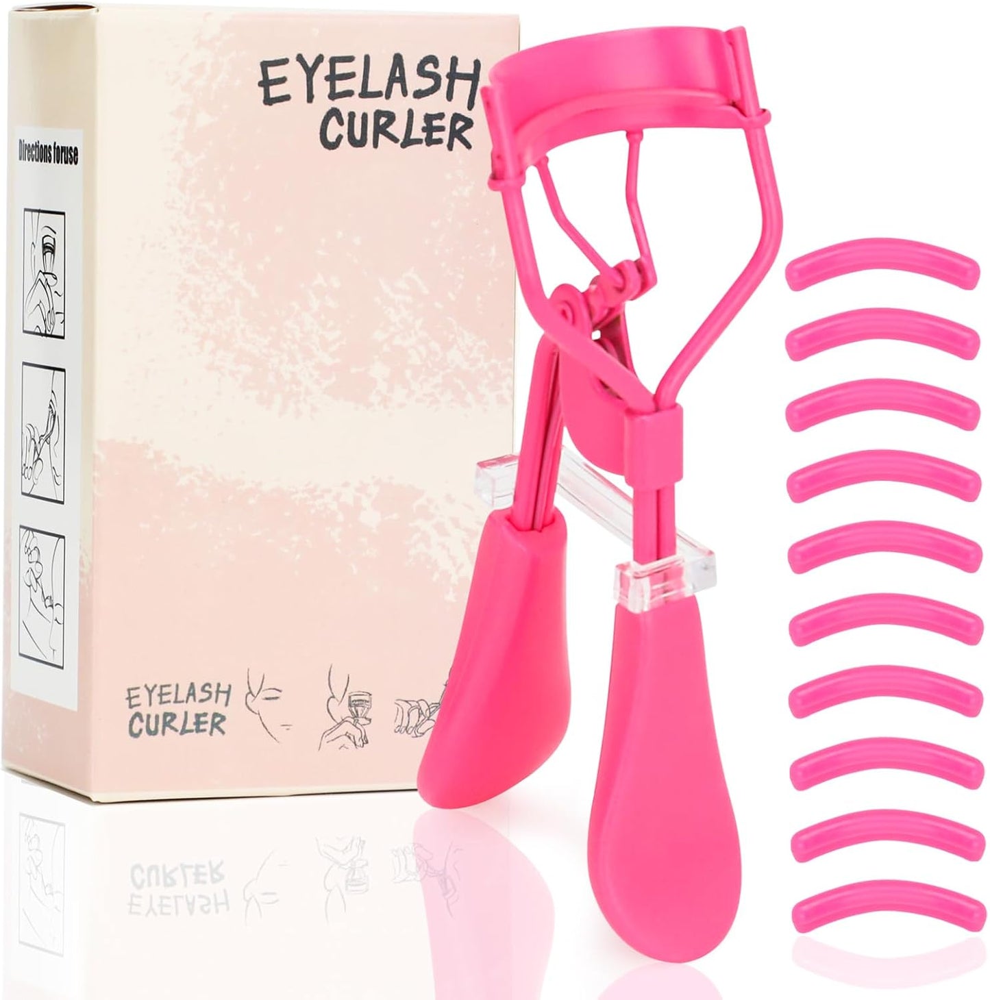 Eyelash Curler with Pads, Lash Curler with 10 Extra Silicone Replacement Pads, Comfortable Grip for Effortless Curling – Eyelashes for The Perfect Eye Contour (Barbie Pink)