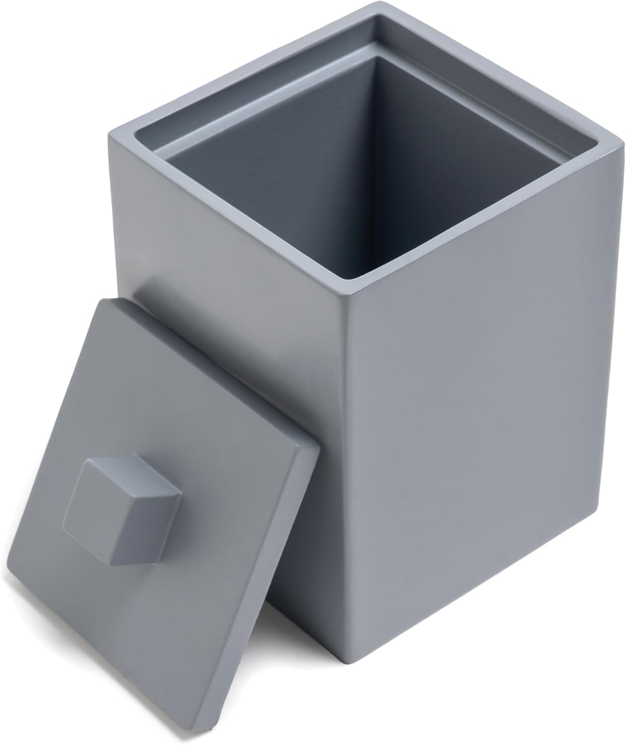 Cotton Swab Holder, Bathroom Resin Q Tips Holder with Lid Dispenser Storage Box Cosmetics Countertop Organizer Containers for Pads, Rounds - Matte Grey