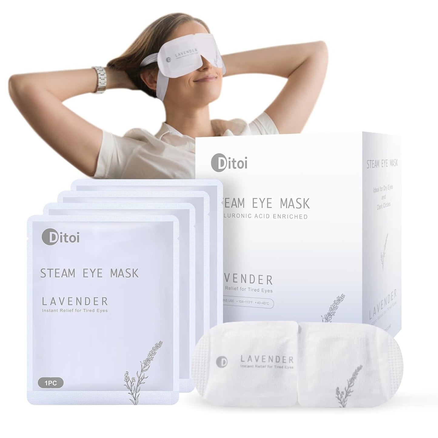 Steam Eye Masks, Rich Hyaluronic Acid Heated Lavender Eye Mask, Disposable SPA Sleep Eyes Mask, Relieving Dry Eyes, Dark Circles and Puffiness, 10 Packs