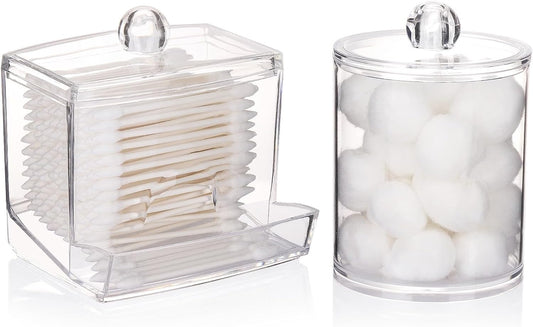 Tbestmax Qtips Holder Bathroom Dispenser, 10oz Big Qtip & 12oz Cotton Ball Holder, Clear Apothecary Jar Organizer for Storage Swabs, Rounds, Floss Picks