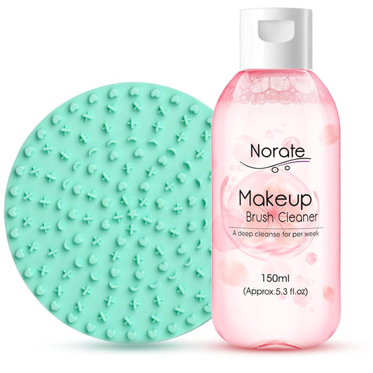 Norate Makeup Brush Cleaner, Make Up Brush Cleaner Solution + Makeup Brush Cleansing Pad, Brush Cleaner Mat for Brushes, Deep Clean Shampoo, Gentle Formula Cruelty Free, 2 Piece Set