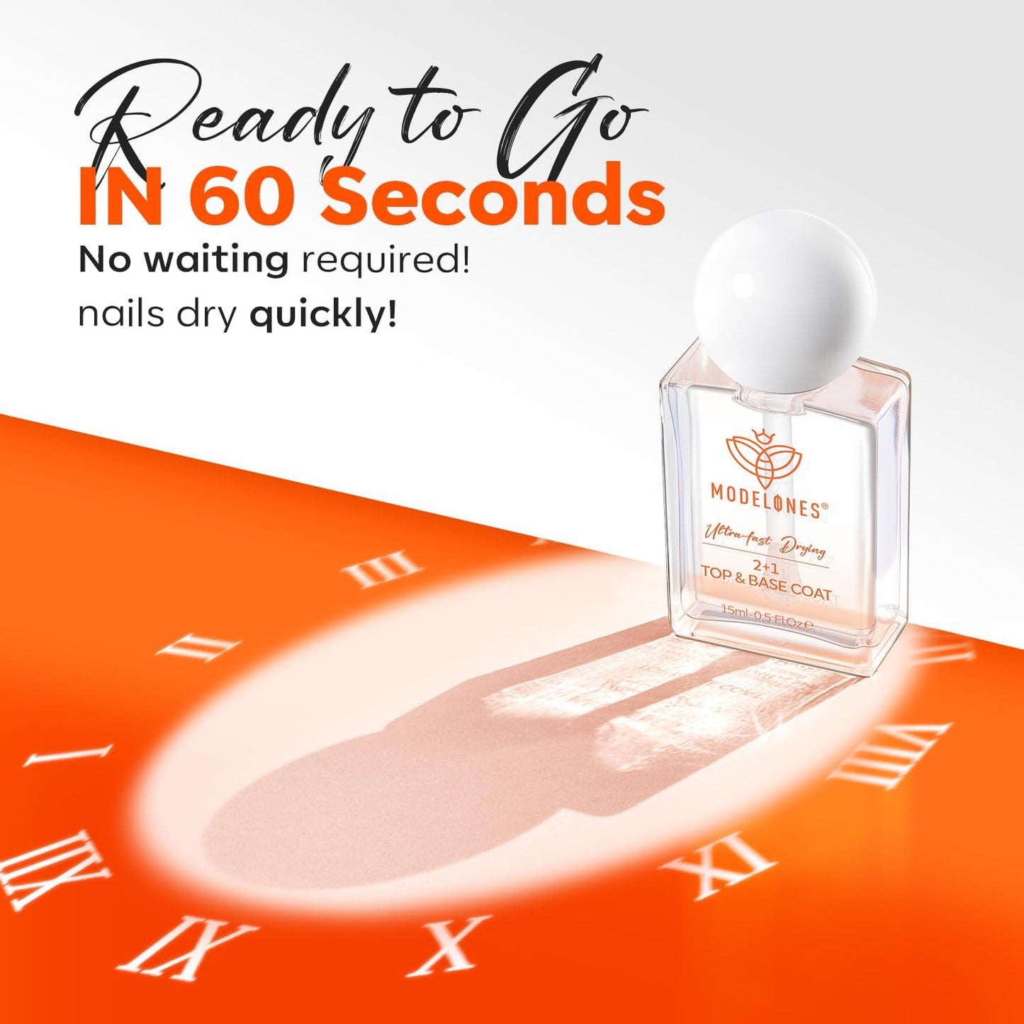 modelones 3-in-One Nail Polish Top Coat and Base Coat, Nail Strengthener, 15 Ml Clear Nail Polish Quick Dry Long Lasting Shine Chip Fade Resistant Nails Protect Care 2025 Gifts for Women