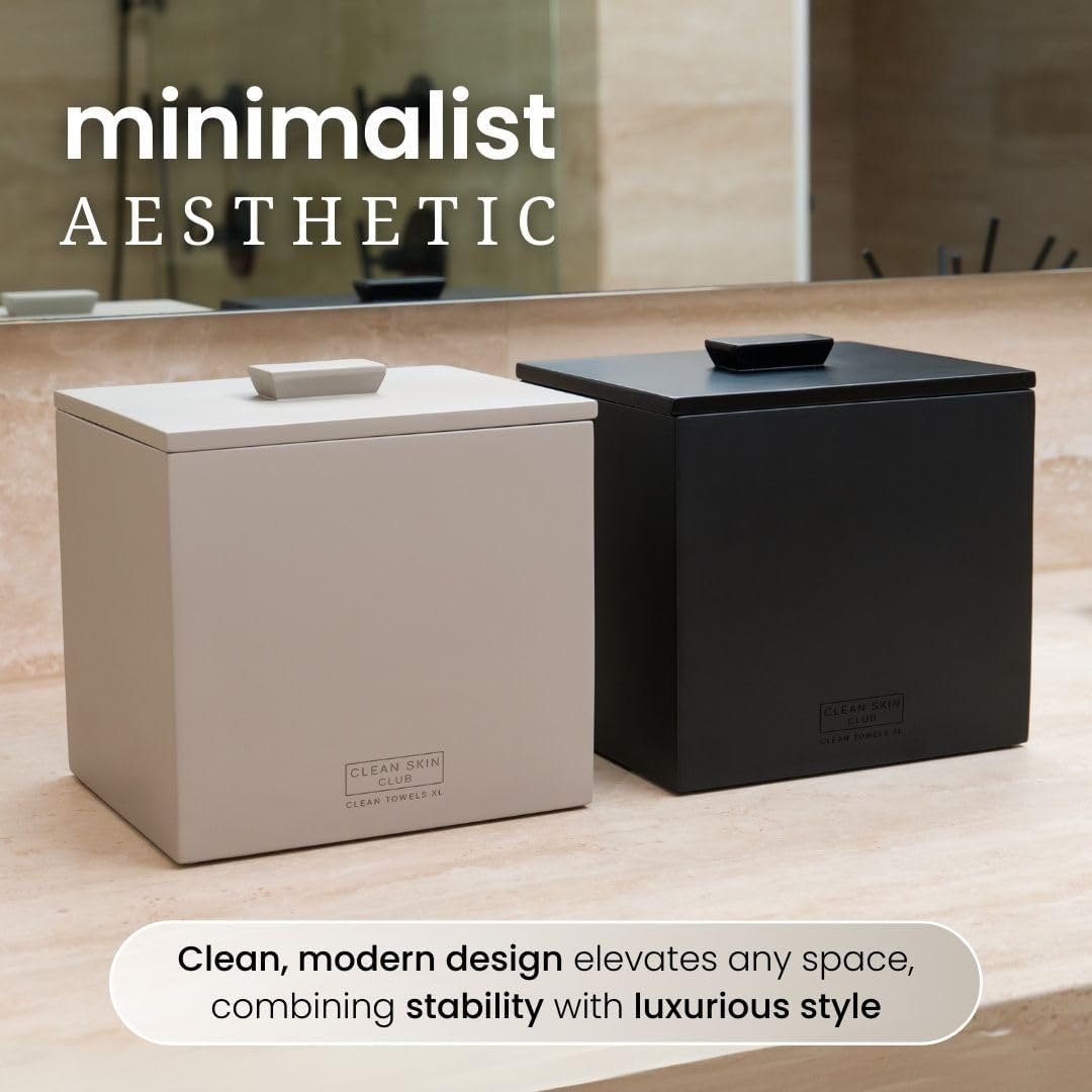 CLEAN SKIN CLUB Cement Box for 50 Disposable Clean Towels XL (Towels NOT Included), Concrete Container for Face Towelettes Bathroom Counter Storage, Cleansing Facial Dry Wipes - Taupe Stone