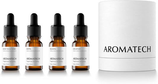 AromaTech The Bestsellers Set | Gift Set of Aroma Diffuser Essential Oils Blend of Santal, The Hotel, White Tea & Thyme, and Love Affair - 10 mL (4 Pack)