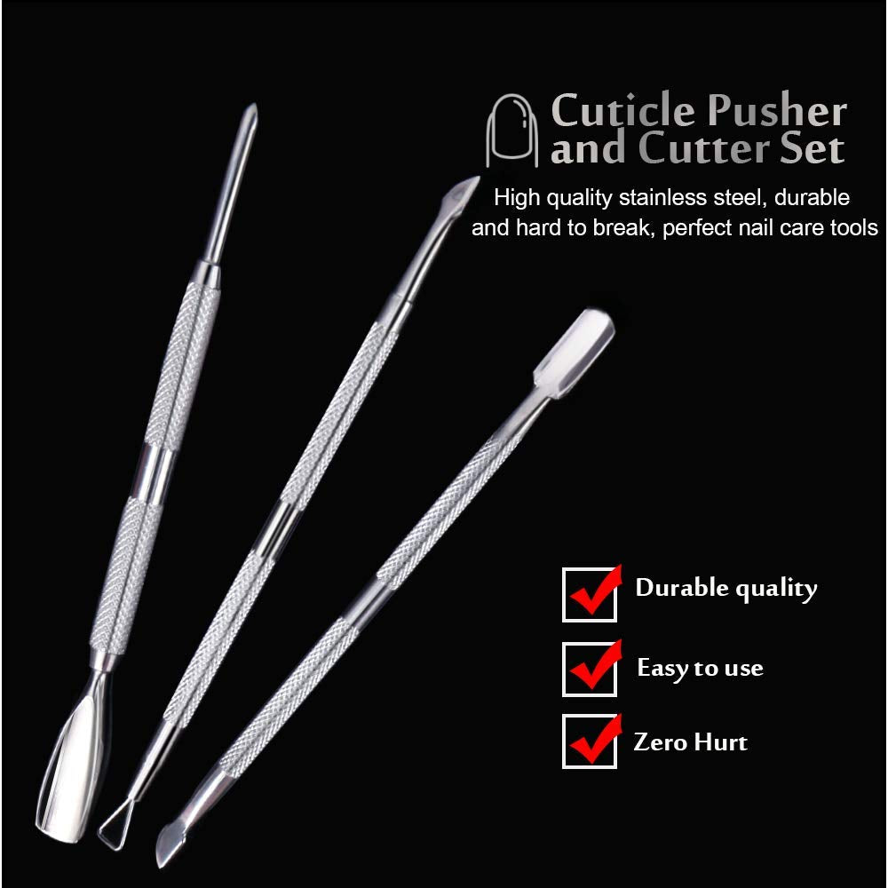YGDZ Cuticle Pusher, 3PCS Gel Nail Polish Cuticle Remover Nail Cuticle Pusher Stainless Steel Manicure Pedicure Tools Metal Cuticle Peeler Scraper for Fingernails and Toenails