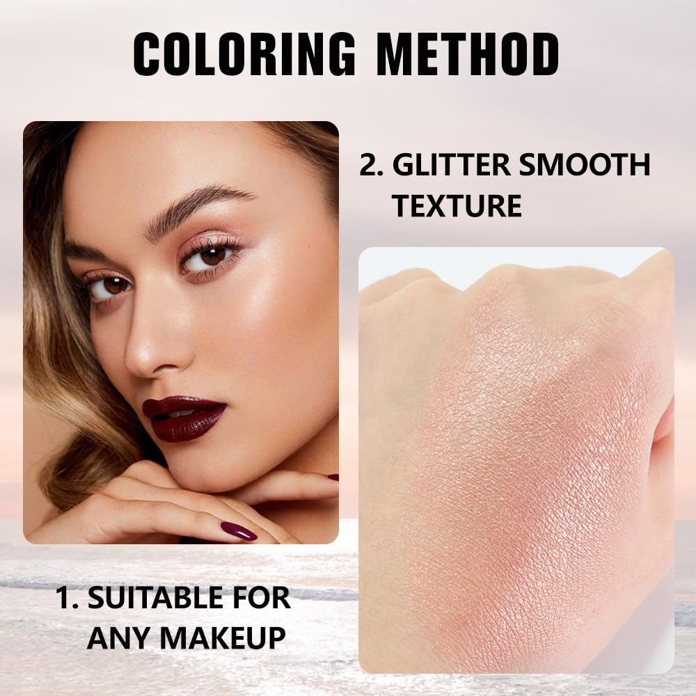 evpct Dusty Pink Champagne Single Eyeshadow Palette, Rose Gold Ice Pink Nude Glitter Cream Eye shadow Palette Singles Brightener Makeup for Older Women, High Pigment Waterproof Monochrome Eyeshadow