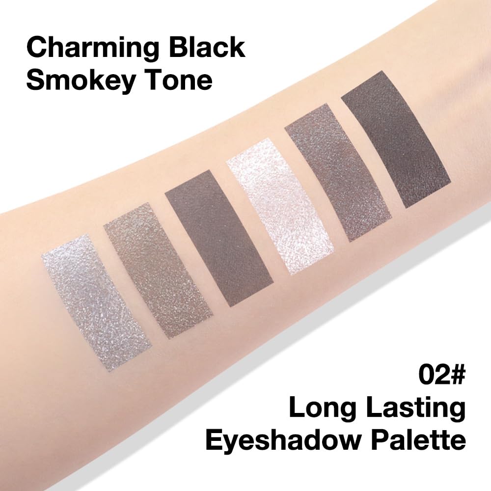 evpct 6 Colors Smokey Grey Eyeshadow Palette, Black Smoky Gray White Silver Taupe Glitter Sparkle Shimmer Matte High Pigment Mini Travel Eye shadow Palette Makeup for older Women, Long Lasting