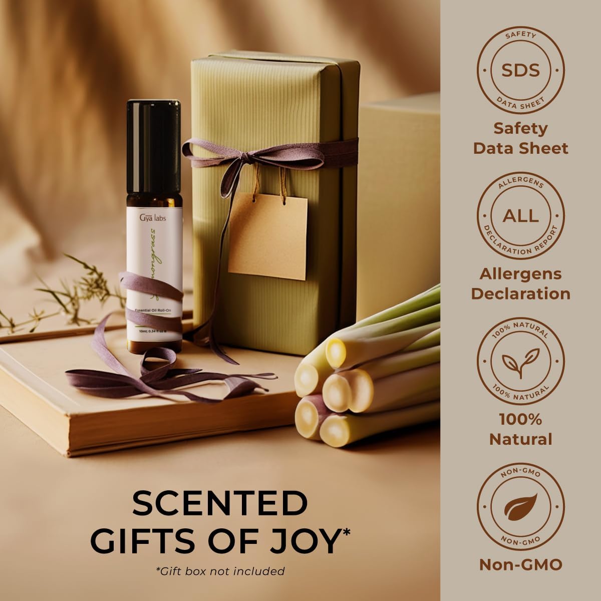 Gya Labs Lemongrass Essential Oil Roll on for Skin - Refreshing Aromatherapy for Outdoor Protection - 100% Pure Natural Lemongrass Oil Perfume Roller - Travel Size (0.34 Fl Oz)