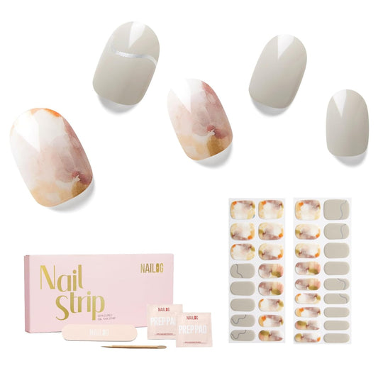 Semi Cured Gel Nail Strips - NAILOG 34 Pcs Art Painting Nail Stickers Extra Long Wraps with Glossy Gel Finishing for Autumn Winter, Like A Painting