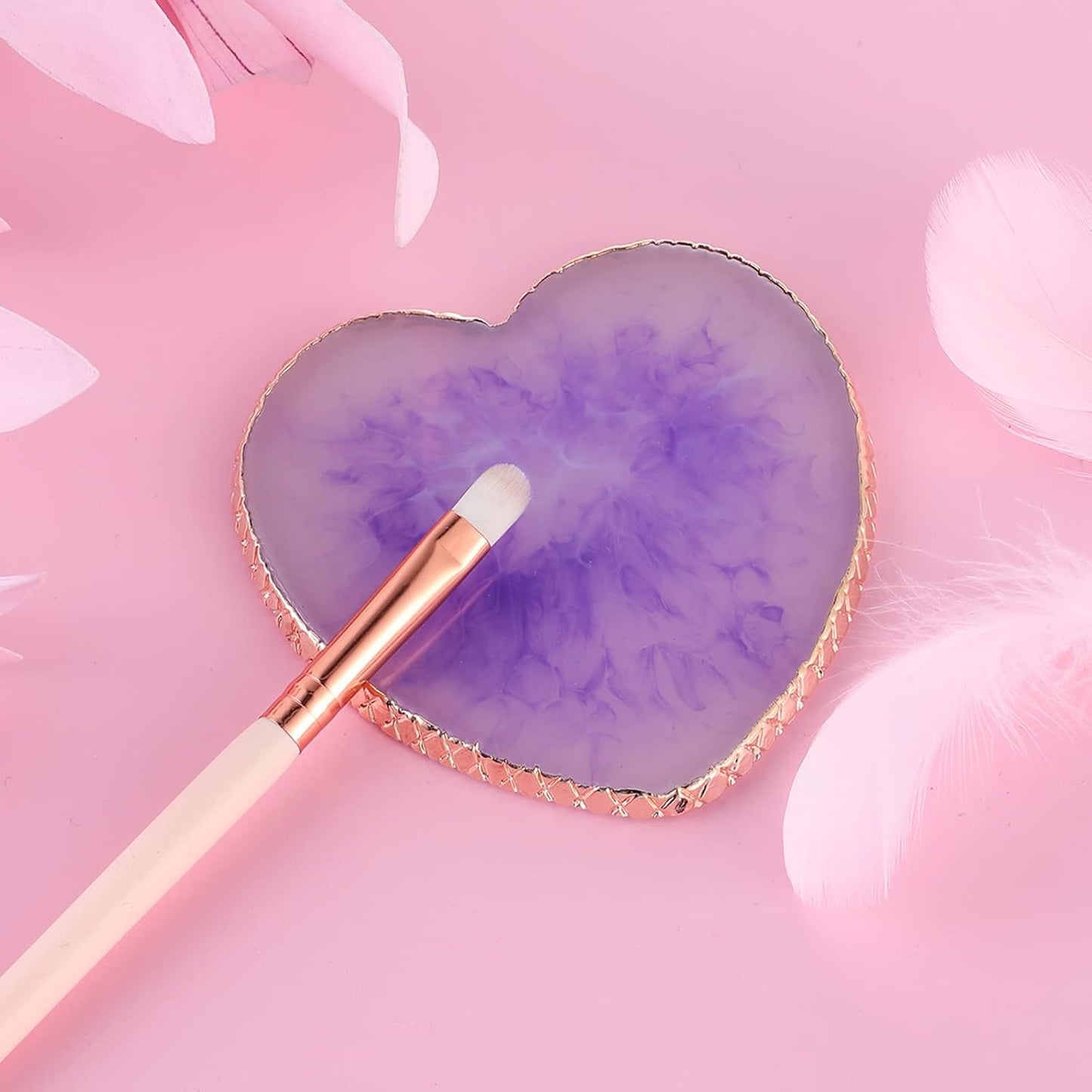 Sibba Resin Nail Art Palette Nail Mixing Palette Polish Color Mixing Plate Golden Edge Nail Holder Display Board Heart Shape Cosmetic Mixing Tools (Purple)