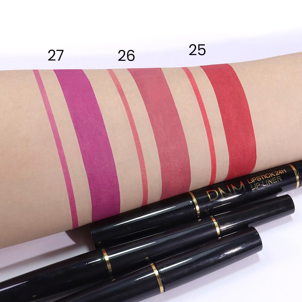 evpct 3Pcs Mauve Plum Red Purple Matte Lip Liner and Lipstick Combo Set Kit for Women, Neutral Magic Lipstick 24 Hours Original Lips Liner Pencil Stain Gloss Plumper Makeup Long Lasting Waterproof
