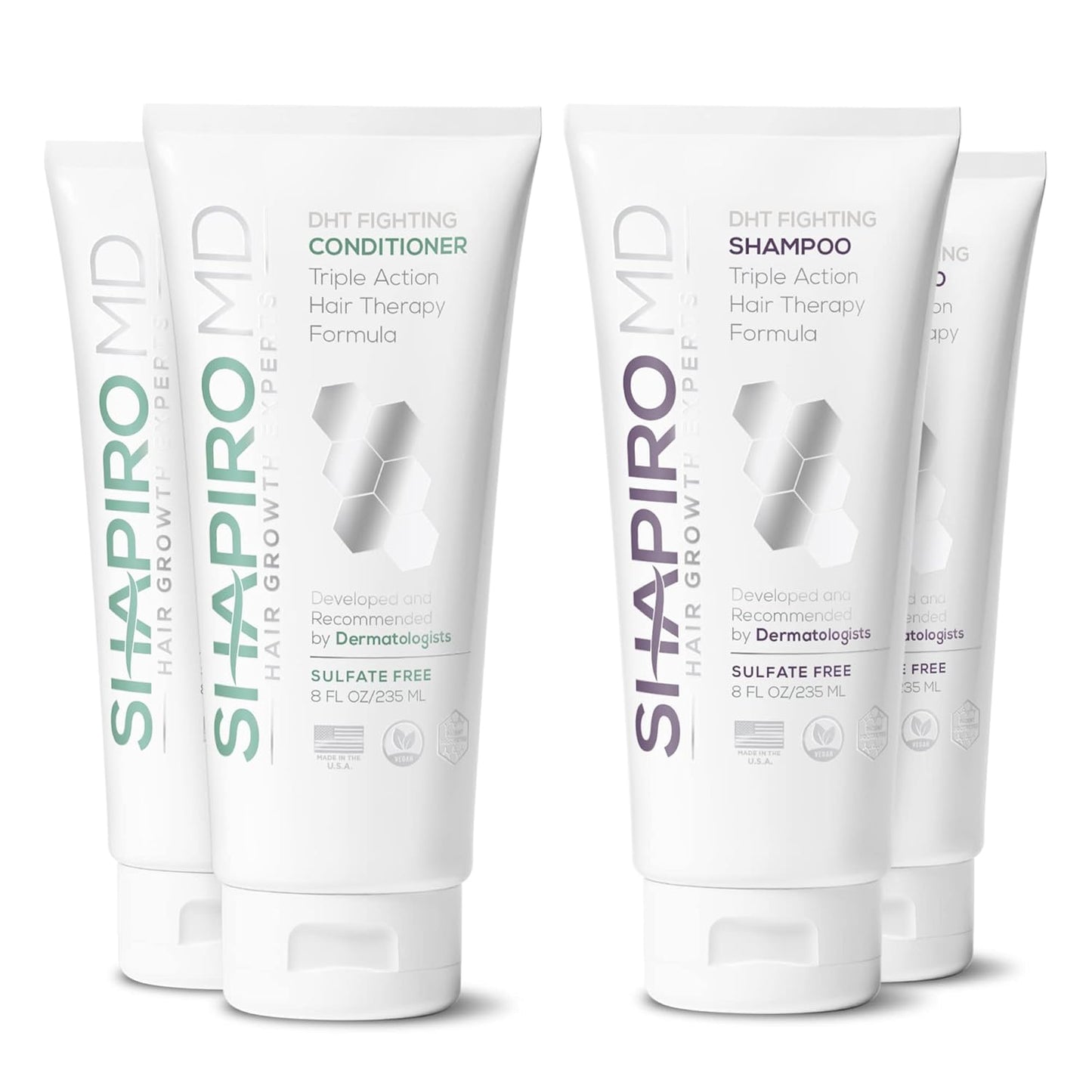 Shapiro MD Hair Growth Experts Hair Loss Shampoo and Conditioner, DHT Fighting Vegan Formula for Thinning Hair Developed by Dermatologists, Experience Healthier & Thicker Hair - 2 Month Supply