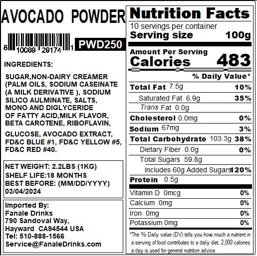 Fanale Premium Avocado Bubble Tea Flavoring Powder | Perfect for Baking, Smoothies, Desserts and Drinks | Instant Flavoring Powder for Boba Milk Tea - 2.2 Pounds (Pack of 20).