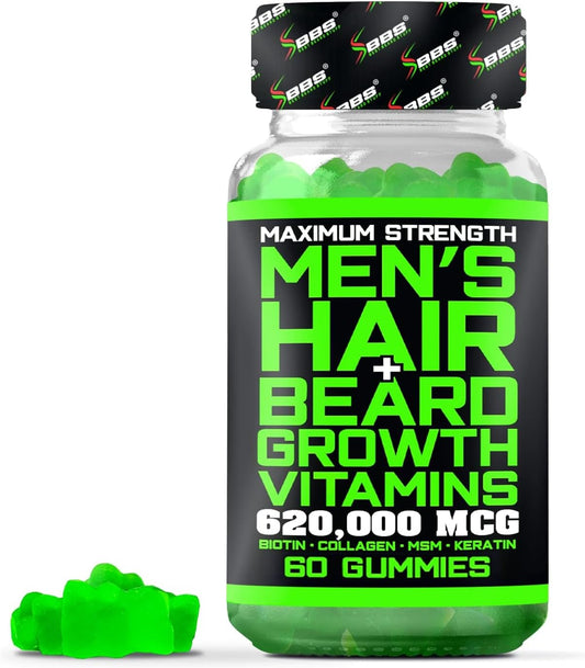 Best Beard Stuff Beard Growth Vitamins - Biotin Gummies for Beard & Hair Growth – Maximum Strength 620,000mcg Biotin with Collagen, MSM, Keratin & Bamboo Extract