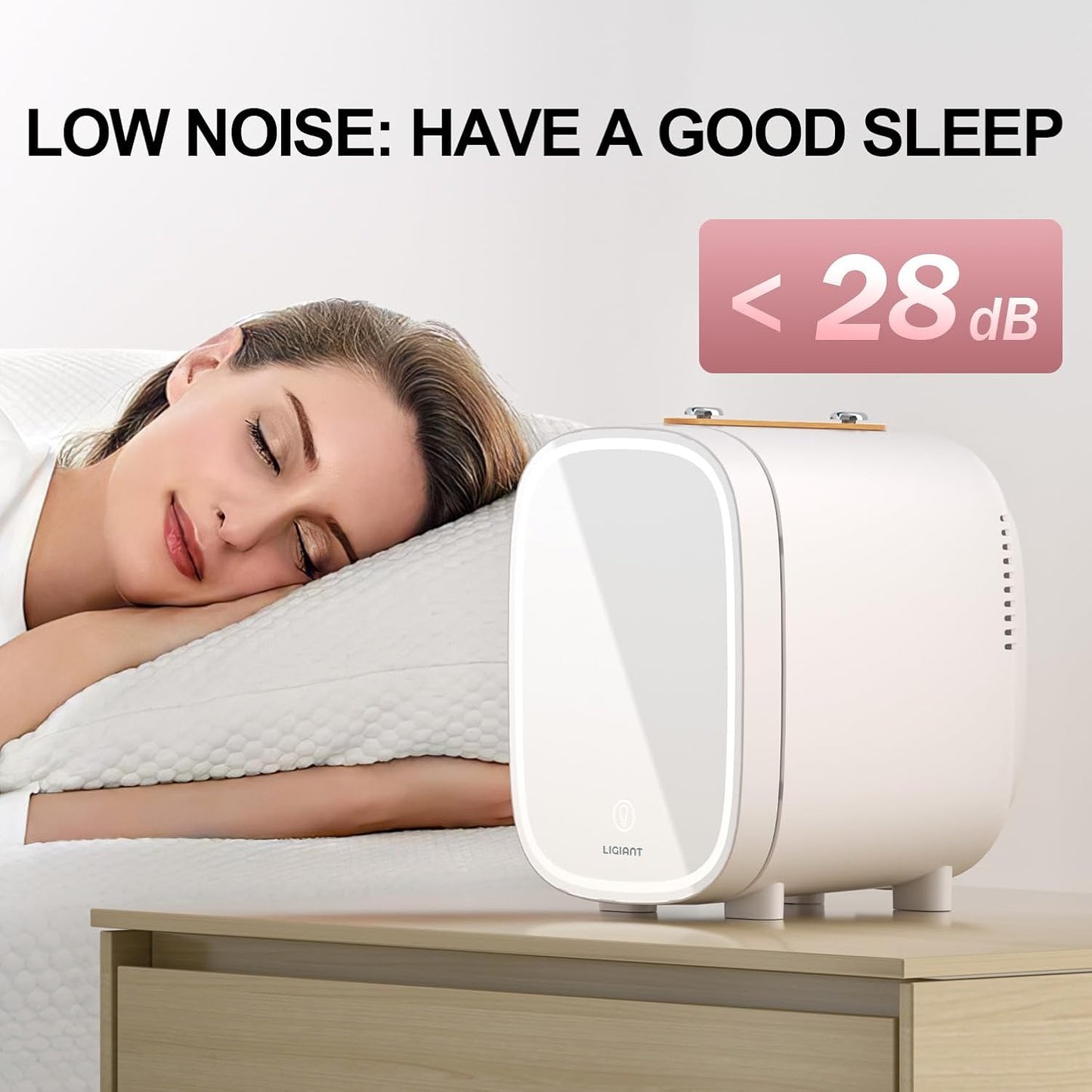 DF01A Skincare Fridge, Mini Fridge for Skincare with 3-Level Dimmable LED Light Mirror, Low Noise 4L Makeup, Cooler & Warmer, Portable Design for Multiple Uses - Bedroom, Office, and Car