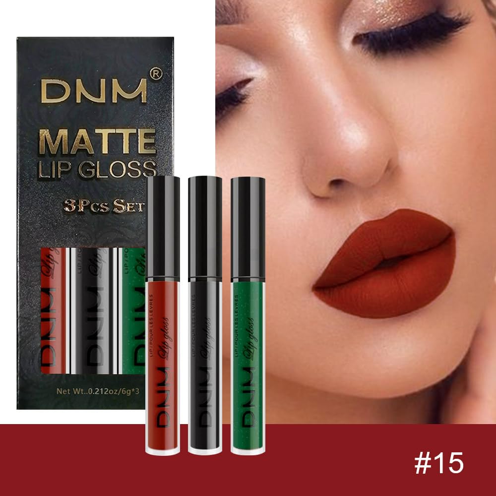 evpct 3Pcs Dark Black Emerald Green Red Matte Liquid Lipstick Lip Stain Sets for Women Matte+Lipstick Long Lasting 24 hr Hours Magic Lipstick 24 Hours original Waterproof 20#
