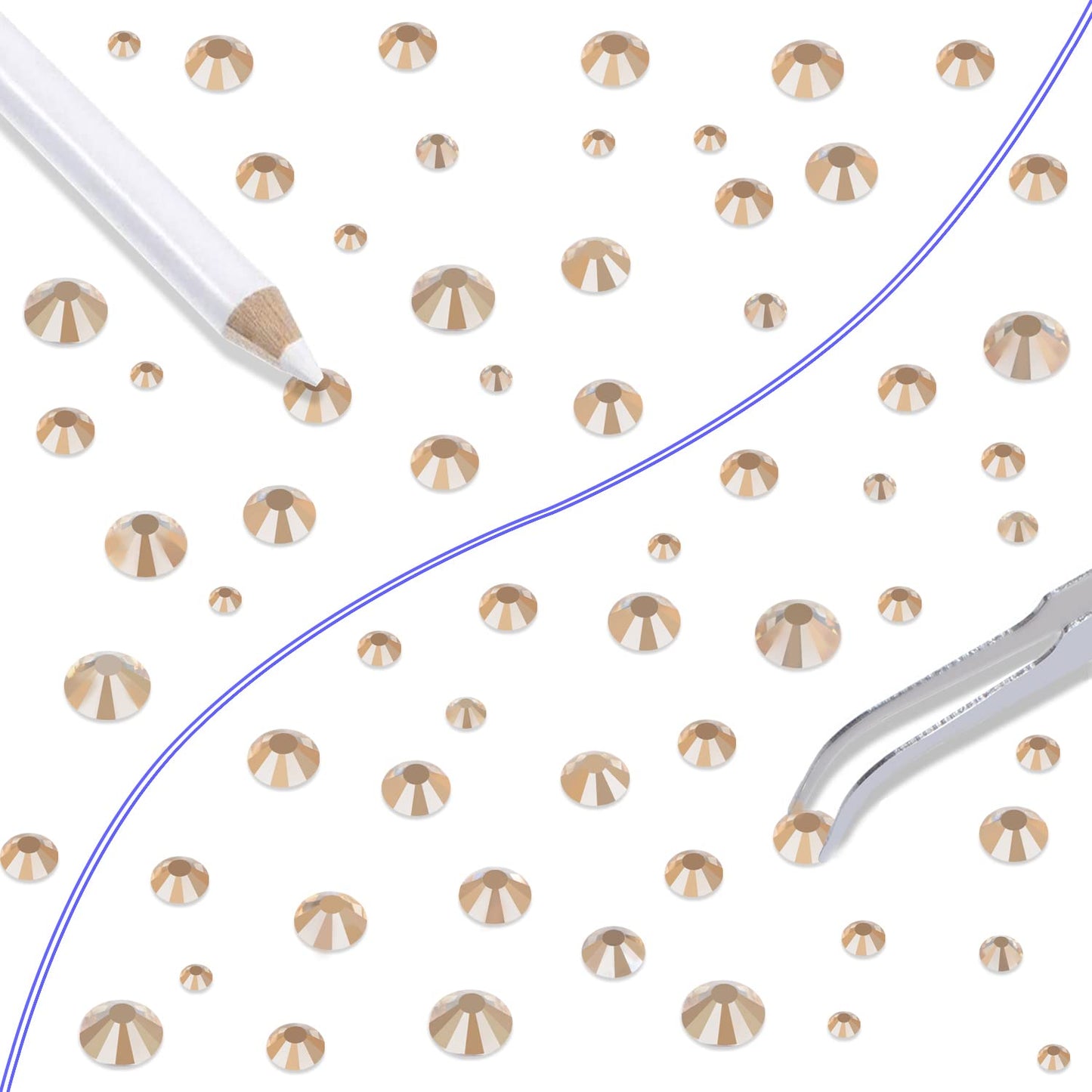 LPBeads 6000 Pieces Champagne Non Hotfix Rhinestones 6 Sizes Round Crystal Glass Flat Back Rhinestones with Tweezers and Picking Pen for Nail Art Crafts Clothes Bags DIY