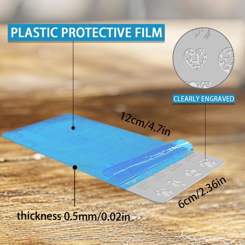 3Pcs Cute Cow Nail Stamping Plate Set Graffiti Spots Animal Heart ShapedStainless Steel Nail Templates Clear Silicone Nails Stamping with Stamper Scraper for Manicure Printing