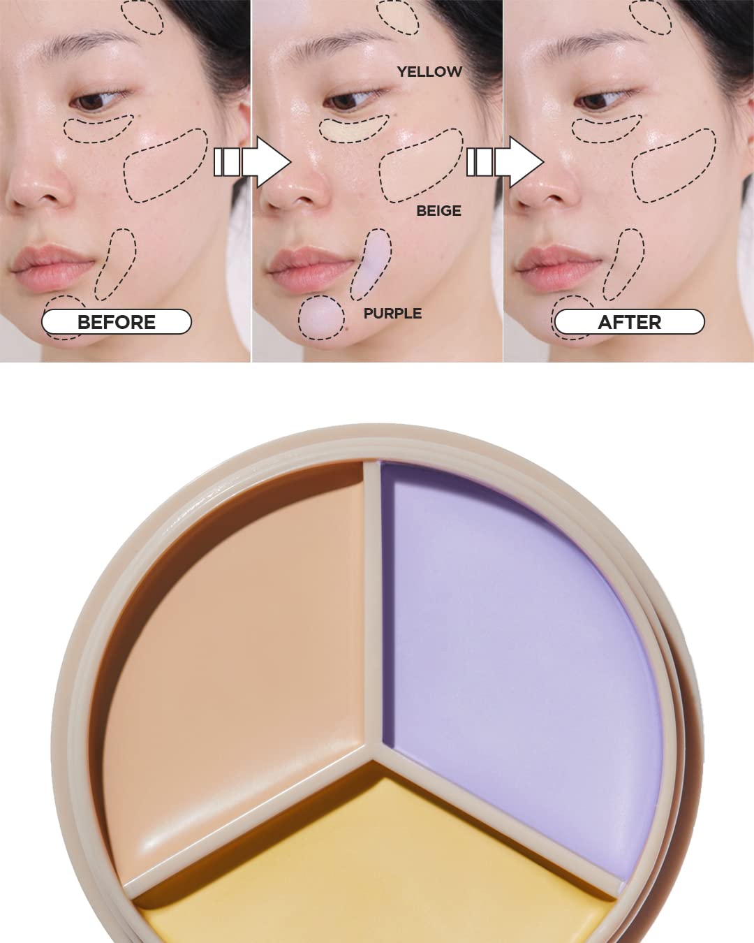 THESAEM Cover Perfection Triple Pot Concealer 03 Correct Up Beige + 04 Tone Up Beige - Fair to Light Skin Tone - 3 Color Full Coverage Concealer - Covers Pigmentation&Blemish Spots,Corrects Skin Tone