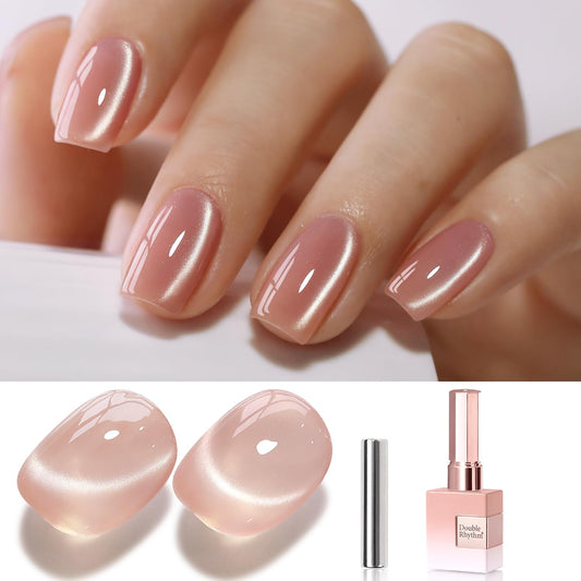 Double Rhythm 0.5 Oz Cat Eye Gel Polish with Magnet Same Color Same Bottle Holographic Glitter Shimmer Translucent Color Salon 15 ML Magnetic Nail Art (Peach Pink-MC1149)