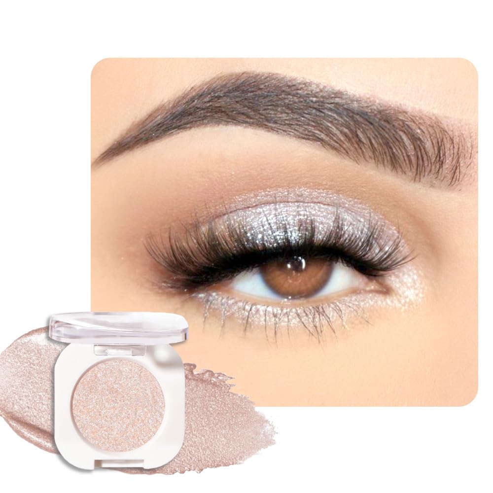 Sheer White Sparkle Eyeshadow Palette for Women, Single Monochrome Eye Shadow Makeup, Shiny Pressed Powder, Blendable Natural sombras para ojos, Holographic,Vegan,Travel -23