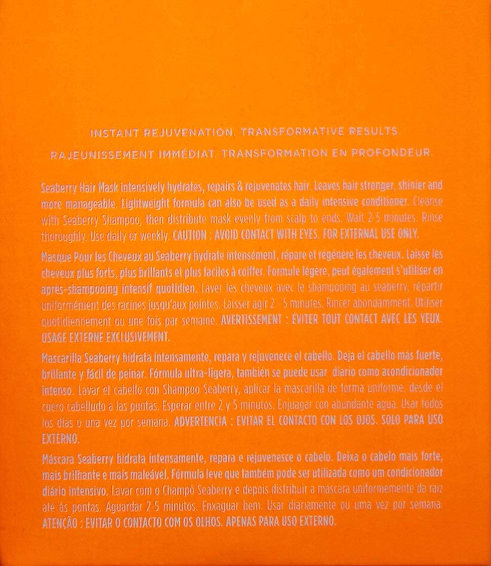 Obliphica Seaberry Hair Mask - Deep Conditioning Hydrating Treatment for Dry and Damaged Hair - Fine, Frizzy, and Color-Treated Hair - 1.05 Pound (Pack of 1)