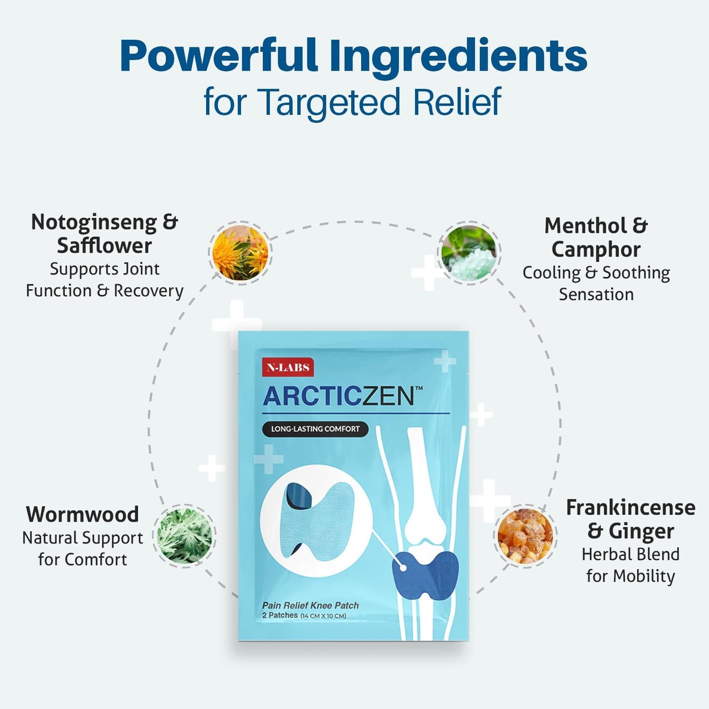 N-Labs ArcticZen Knee Pain Relief Patch for Adults – Extra Strength Knee Patches with Menthol, Camphor & Wormwood – Pain Patches for Knees, Joint Support, Bone on Bone Relief – 30 Ct